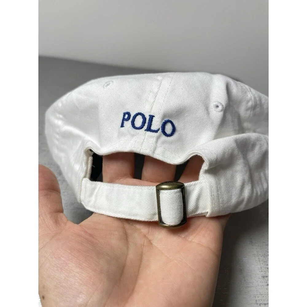 Polo Ralph Lauren Men's O/S Adjustable Baseball Cap Cotton White /Blue Pony Logo - Picture 10 of 11
